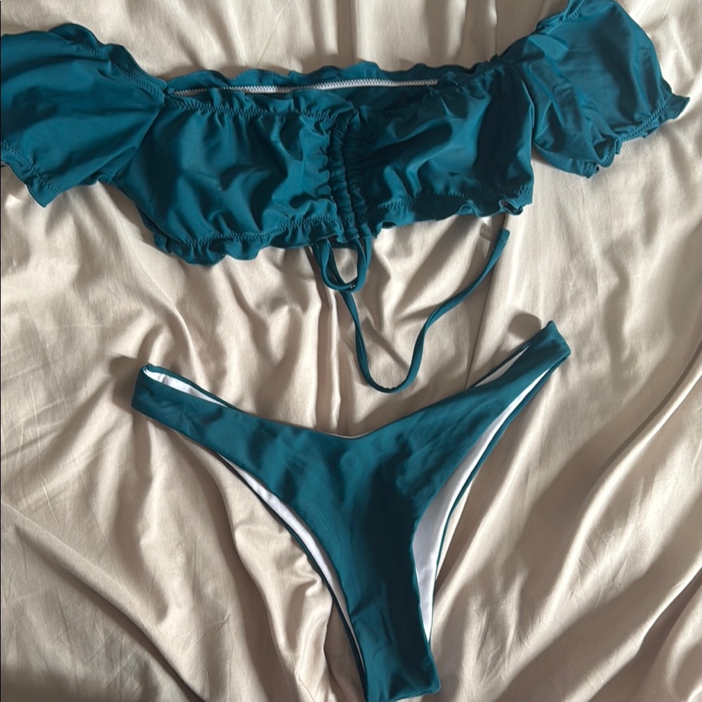 Teal Off-Shoulder Bikini Set